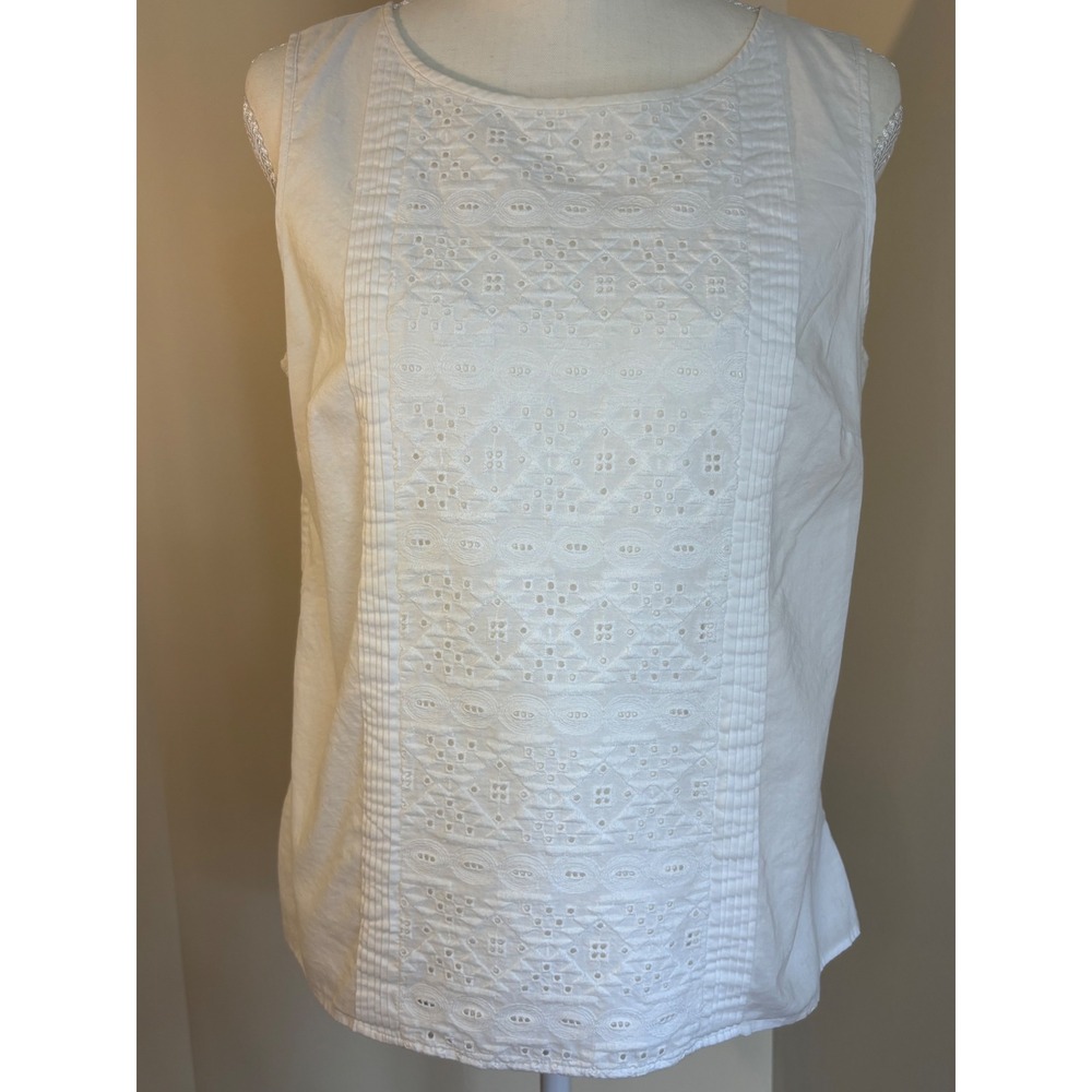 Talbots Petites Cottagecore White Eyelet Embroidered  Sleeveless Cotton Top 8P‎